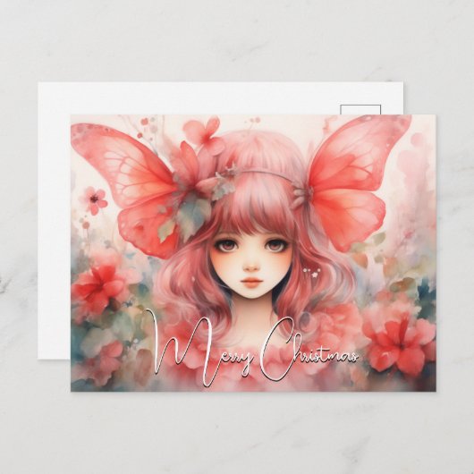 Red Butterfly Pixie Feiertagspostkarte (Vorne/Hinten)
