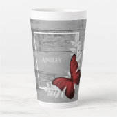 Red Butterfly Rustic Personalisiert Latte Tasse (Vorderseite)