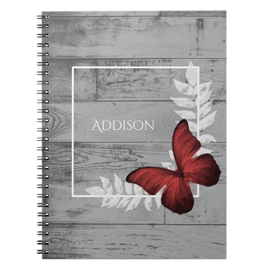 Red Butterfly Rustic Personalized Notebook Notizblock (Vorderseite)