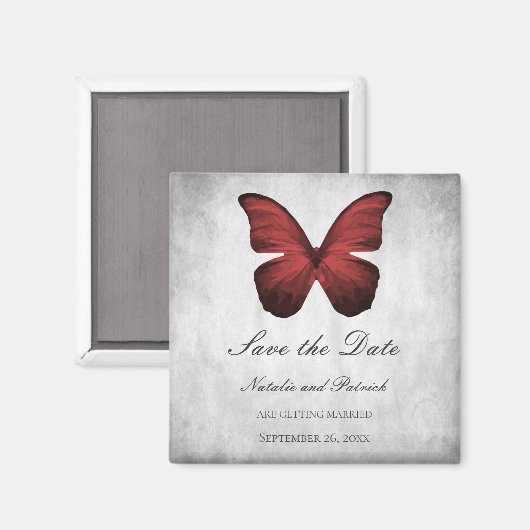 Red Butterfly Save the Date Magnet (Vorderseite/Rückseite)