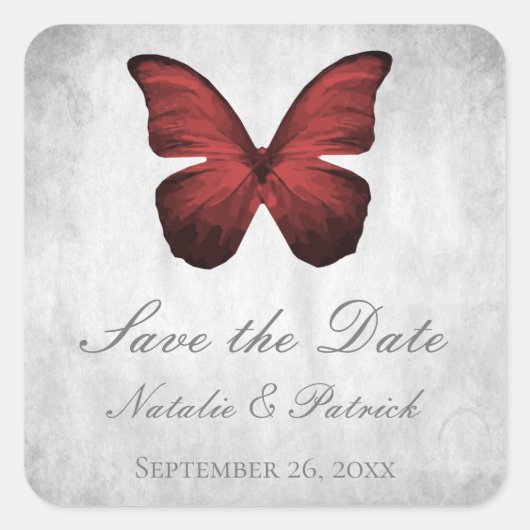 Red Butterfly Save the Date Stickers (Vorderseite)