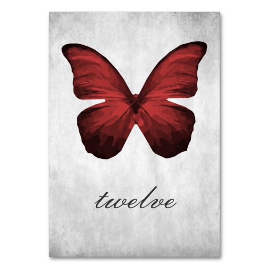 Red Butterfly Tischnummer Card (Vorderseite)