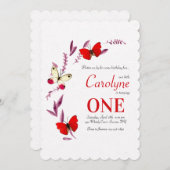 Red Butterfys Geburtstagspartei Einladung (Vorne/Hinten)