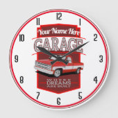 Red C10 Personalized Garage Große Wanduhr (Vorderseite)