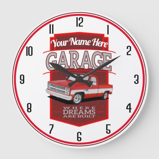 Red C10 Personalized Garage Große Wanduhr (Vorderseite)