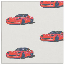 Red C6 Corvette Handgezeichnete Sketch-Gewebe Stoff