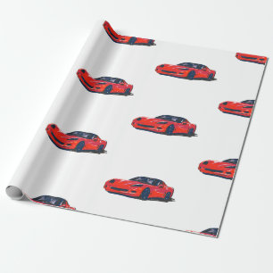 Red C6 Corvette Wrapping Paper Geschenkpapier