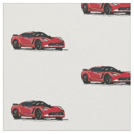 Red C7 Corvette Handgezeichnete Sketch-Fabrik Stoff