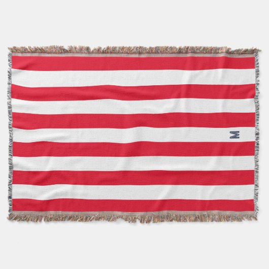 Red Cabana Strip & Personalisiert Navy Monogram Decke (Vorderseite)