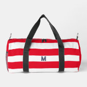Red Cabana Strip & Personalisiert Navy Monogram Duffle Bag (Rückseite)