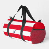 Red Cabana Strip & Personalisiert Navy Monogram Duffle Bag (Rechte Ecke)