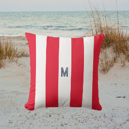 Red Cabana Strip & Personalisiert Navy Monogram Kissen