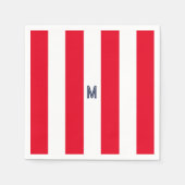 Red Cabana Strip & Personalisiert Navy Monogram Serviette (Vorderseite)