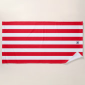 Red Cabana Strip & Personalisiert Navy Monogram Strandtuch (Vorderseite)
