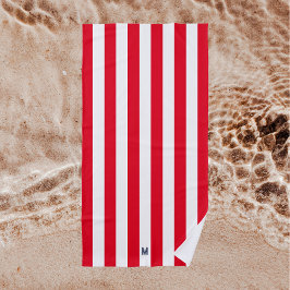 Red Cabana Strip & Personalisiert Navy Monogram Strandtuch