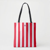 Red Cabana Strip & Personalisiert Navy Monogram Tasche (Vorderseite)
