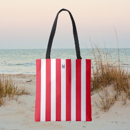 Red Cabana Strip & Personalisiert Navy Monogram Tasche