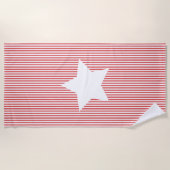 Red Cabana Stripes & White Star - Nautic Strandtuch (Vorderseite)
