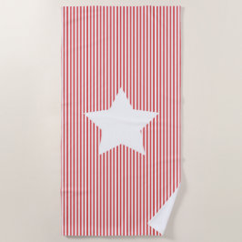 Red Cabana Stripes & White Star - Nautic Strandtuch