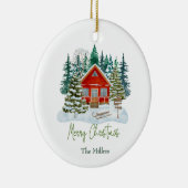 Red Cabin Frohe Weihnachten benutzerdefinierbare N Keramik Ornament (Rechts)