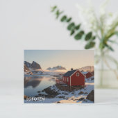 Red Cabin Lofoten Norwegen Reisen Postkarte (Stehend Vorderseite)