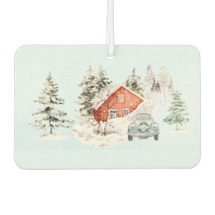 Red Cabin Vintage Car Snow Scene Autolufterfrischer
