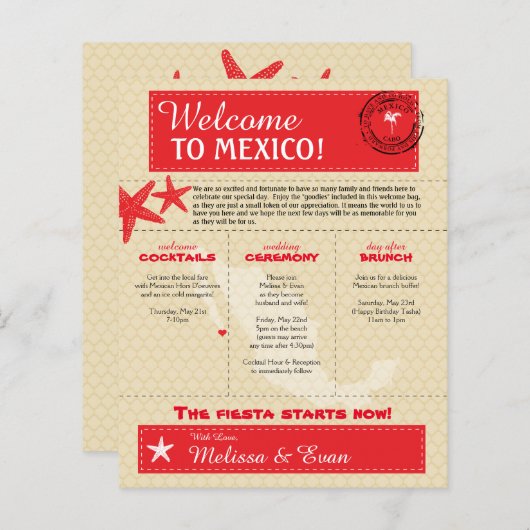 Red Cabo Mexico Wedding Willkommensbrief (Vorne/Hinten)