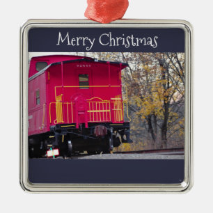 Red Caboose Train Foto Silbernes Ornament
