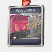 Red Caboose Train Foto Silbernes Ornament (Links)