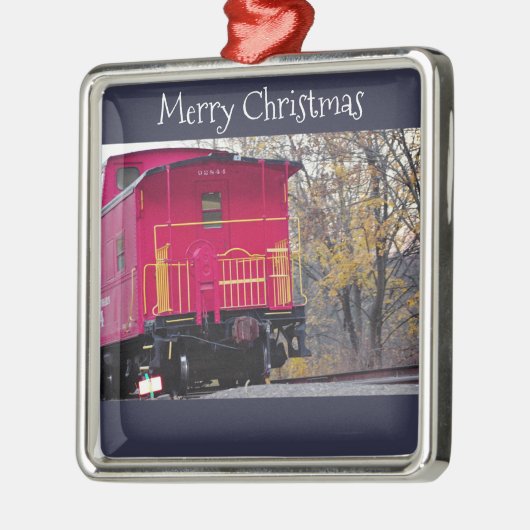 Red Caboose Train Foto Silbernes Ornament (Links)