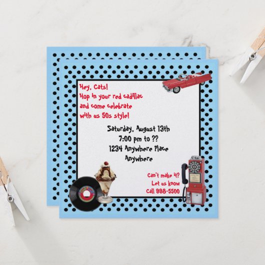 Red Cadillac Einladung (Vorderseite/Rückseite Beispiel)
