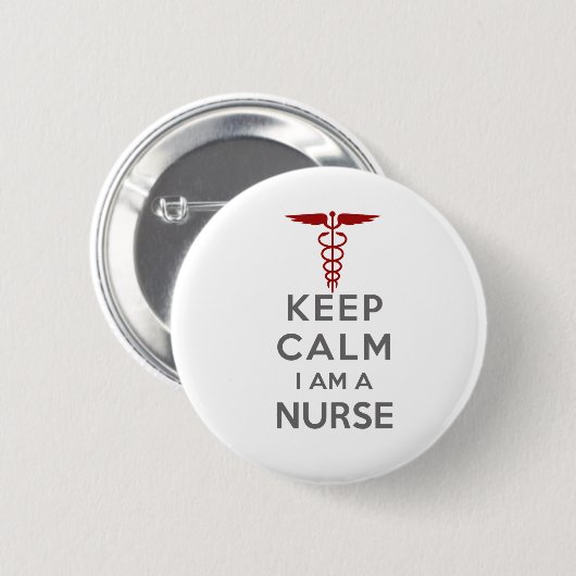 Red Caduceus Behielt Calm I bin eine Krankenschwes Button (Vorne & Hinten)