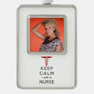 Red Caduceus Behielt Calm I bin eine Krankenschwes Rahmen-Ornament Silber