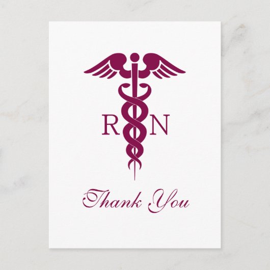 Red Caduceus Nurse Graduate Vielen Dank Postkarte (Vorderseite)