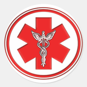 Red Caduceus Runder Aufkleber