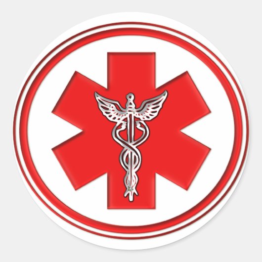 Red Caduceus Runder Aufkleber (Vorderseite)