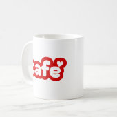 Red "Café" Tasse mit Herzdetails (Vorderseite Links)