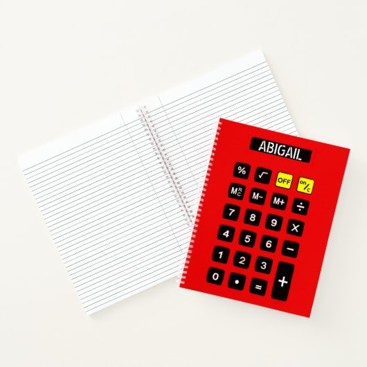 Red Calculator mit Name Notizblock (Innenseite)