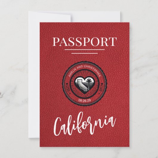 Red California Passport Save the Date (Vorderseite)