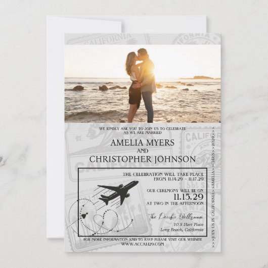 Red California Passport Wedding Einladung (Vorderseite)