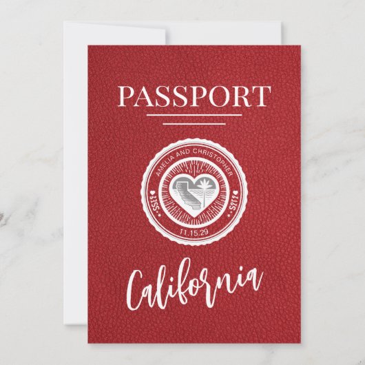 Red California Passport Wedding Einladung (Rückseite)