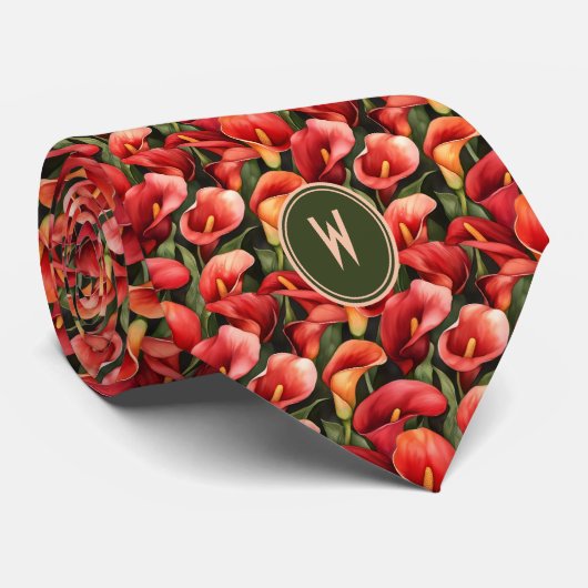 Red Calla Lilien Floral Neck Tie Krawatte (Gerollt)