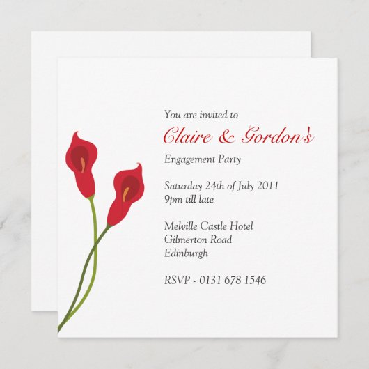 Red Calla Lilies Engagement Party - weiß Einladung (Vorne/Hinten)