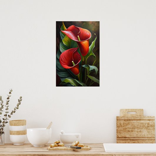 Red Calles Lilies Lily Blume Art Pseudonym Poster (Küche)