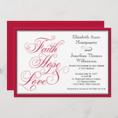 Red Calligraphy Faith Hope Liebe Hochzeit Einladun Einladung (Vorne/Hinten)