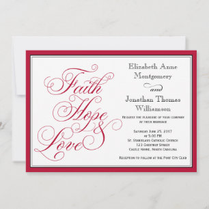 Red Calligraphy Faith Hope Liebe Hochzeit Einladun Einladung