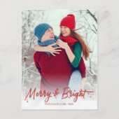 Red Calligraphy Foto frohe und helle Weihnachten Postkarte (Vorderseite)