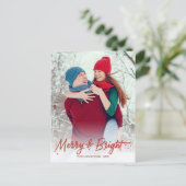 Red Calligraphy Foto frohe und helle Weihnachten Postkarte (Stehend Vorderseite)