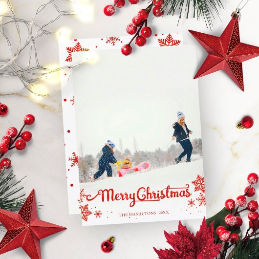 Red Calligraphy Foto Snowflake Weihnachten Einladung