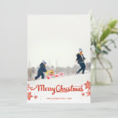 Red Calligraphy Foto Snowflake Weihnachten Einladung (Stehend Vorderseite)